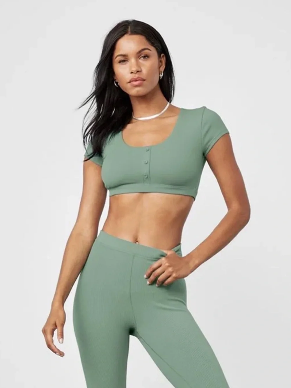 Alo Yoga Blissful Henley crop top green size small